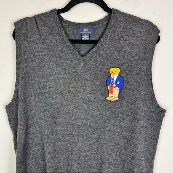 Brooks Brothers Sleeveless Merino Wool Grey Vest V-neck Polo Bear size M - Picture 2 of 9